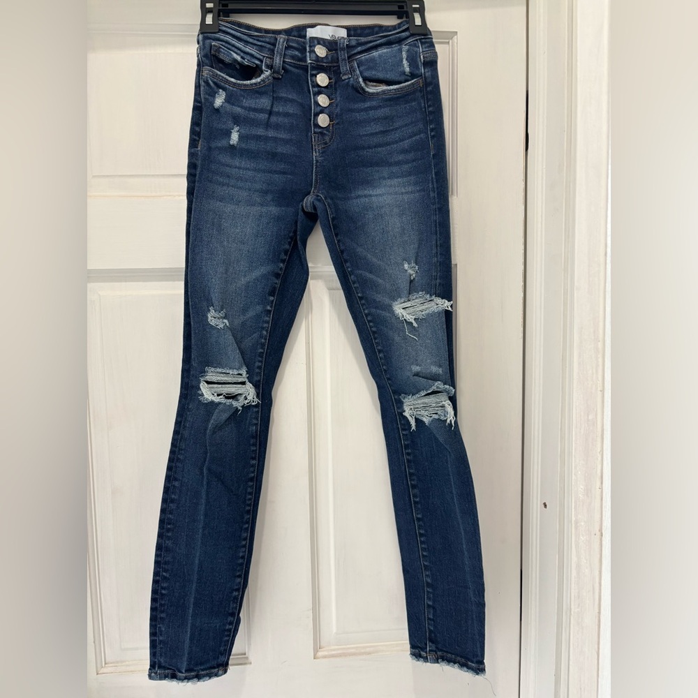 Stylish Button-Up Distressed Skinny Jeans